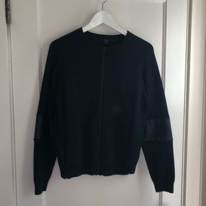 Cos zip cardigan sweater w/ leather arm details